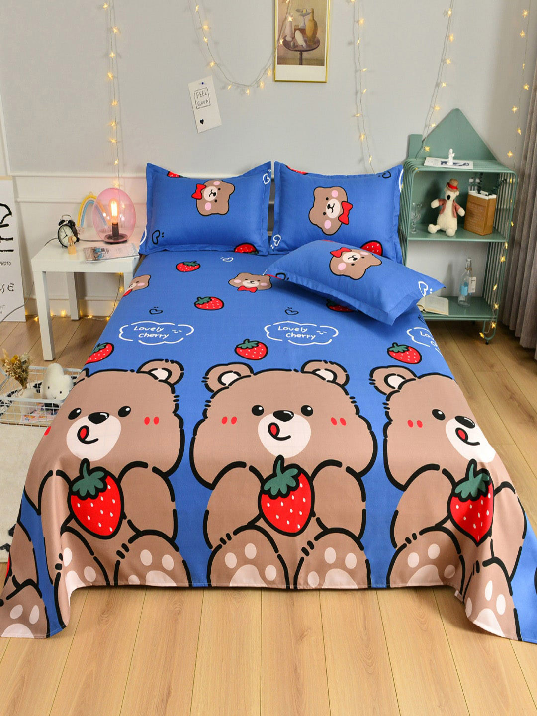 

JC HOME Blue & Brown Printed Double Queen Bedding Set