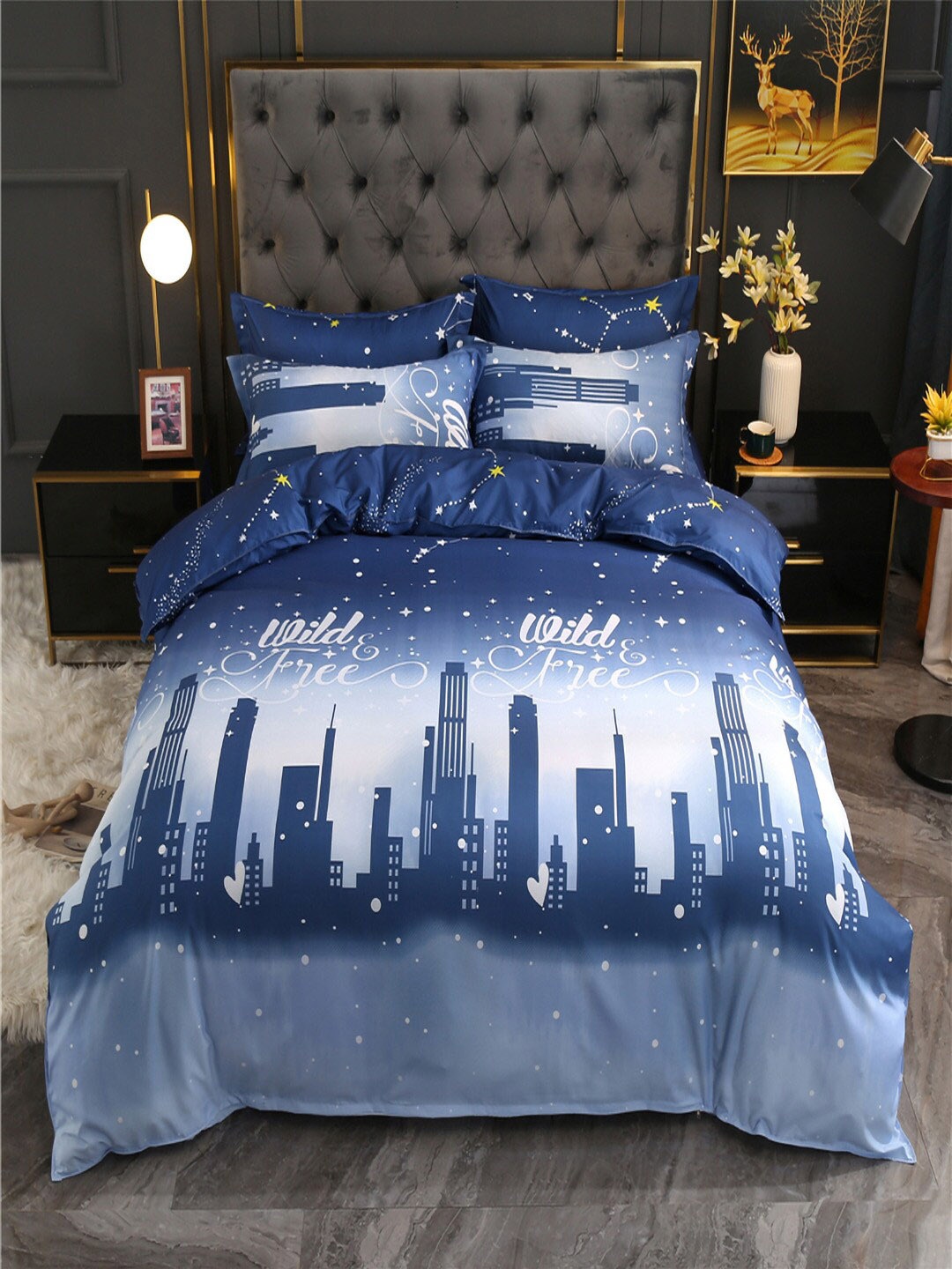 

JC Collection Blue & White Printed Single Bedding Set