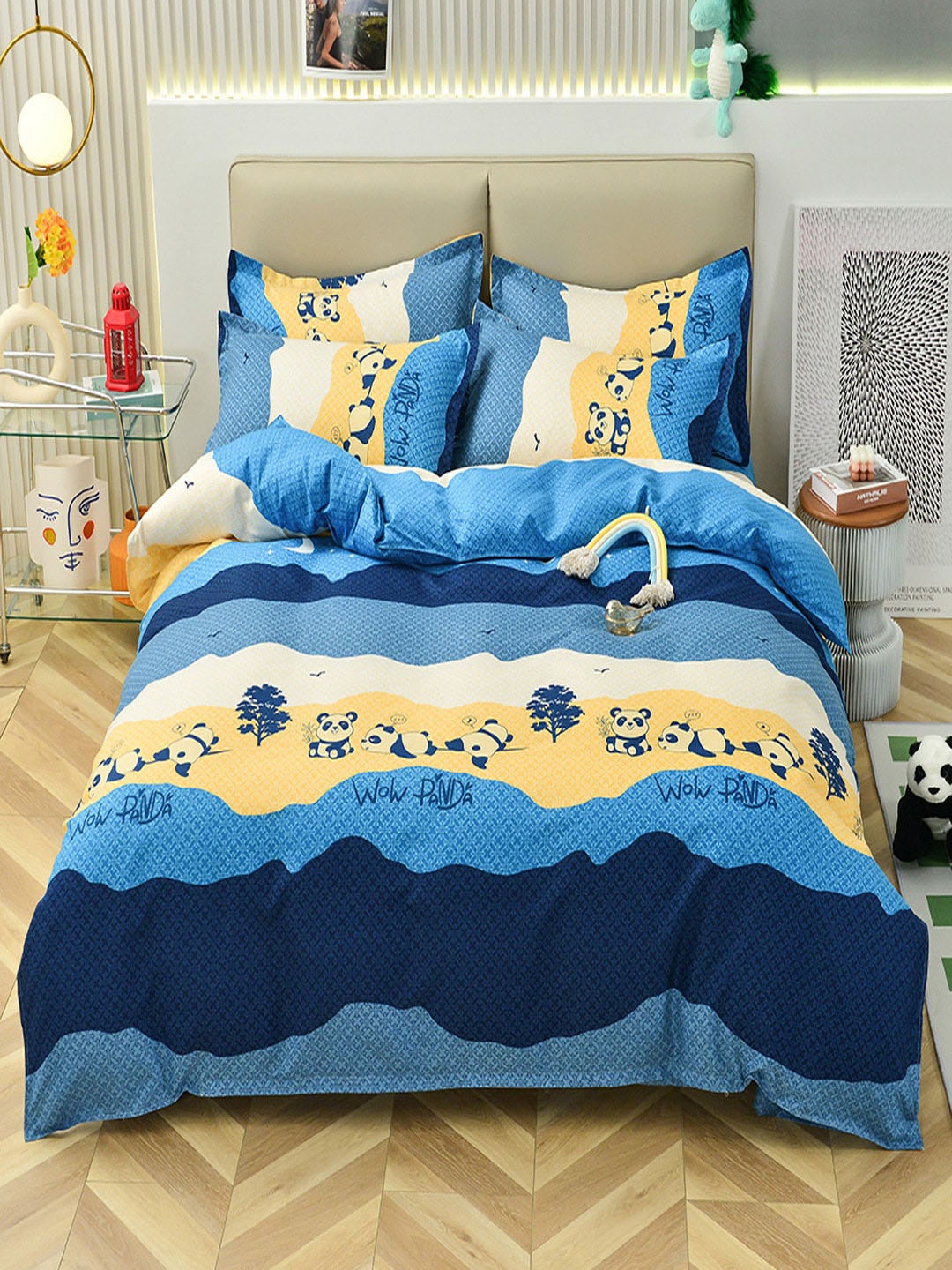 

JC Collection Blue & Yellow Printed Double King Bedding Set