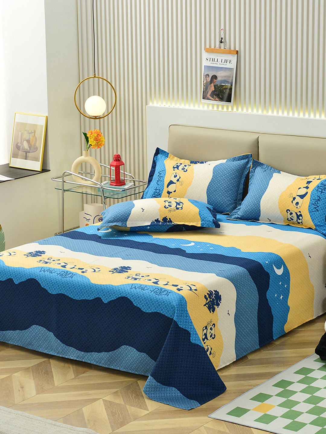 

JC HOME Blue & Yellow Printed Double Extra Large Bedding Set