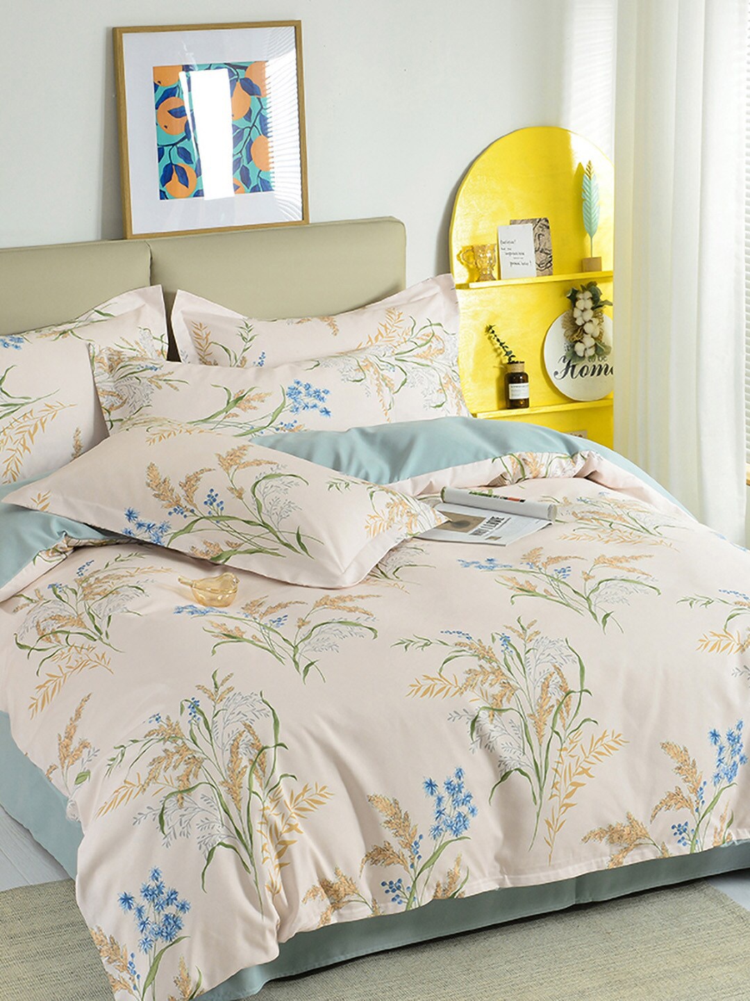 

JC Collection Blue & Beige Floral Printed Single Bed Bedding Set