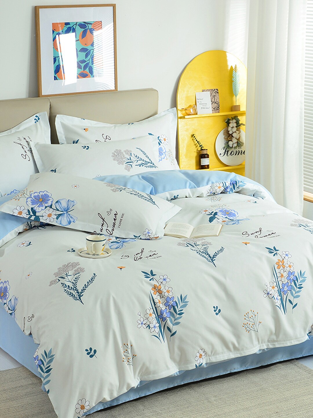 

JC Collection Blue & Green Floral Printed Single Bedding Set