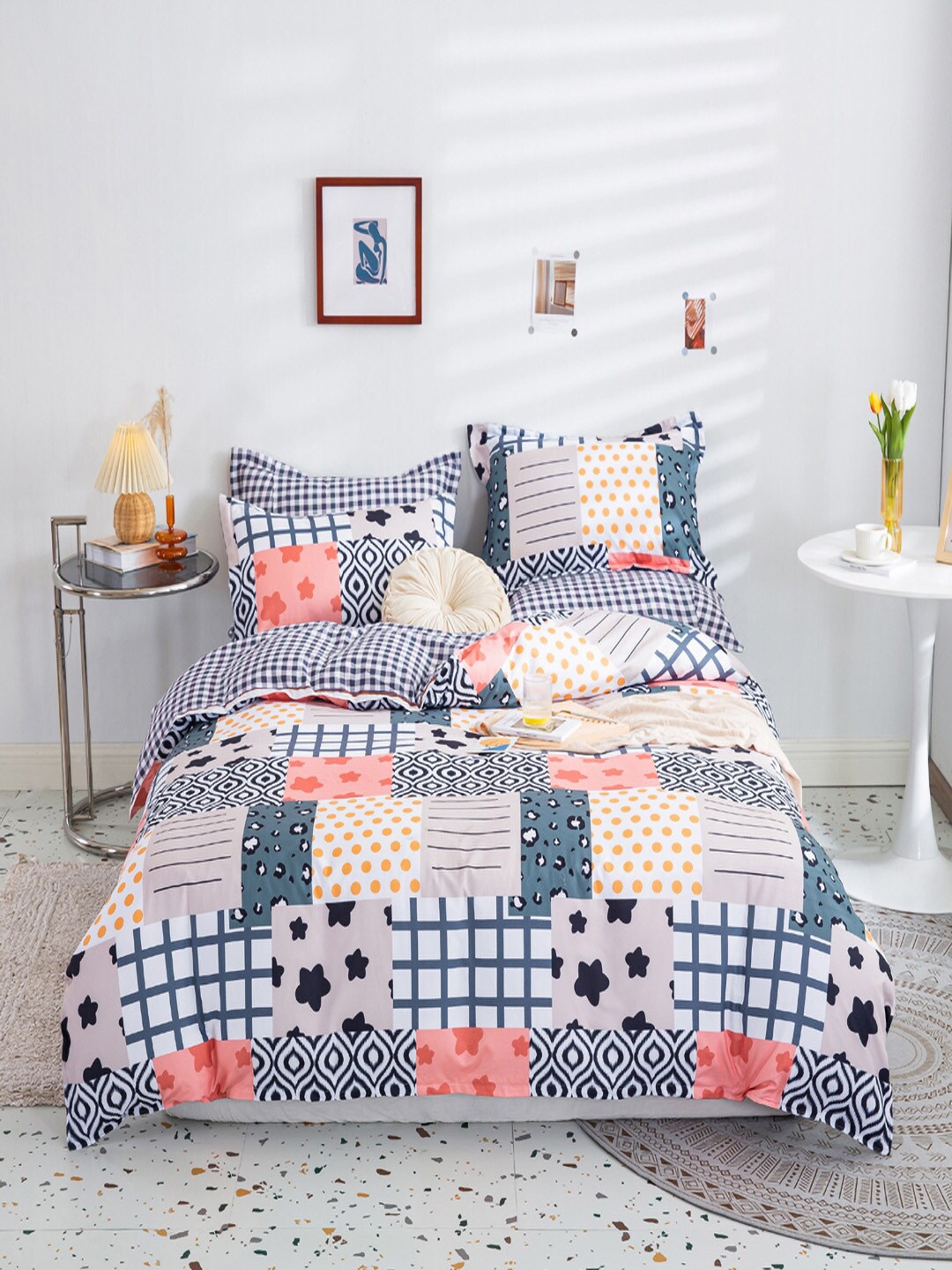 

JC Collection Blue & Black Printed Double Queen Bedding Set, Pink