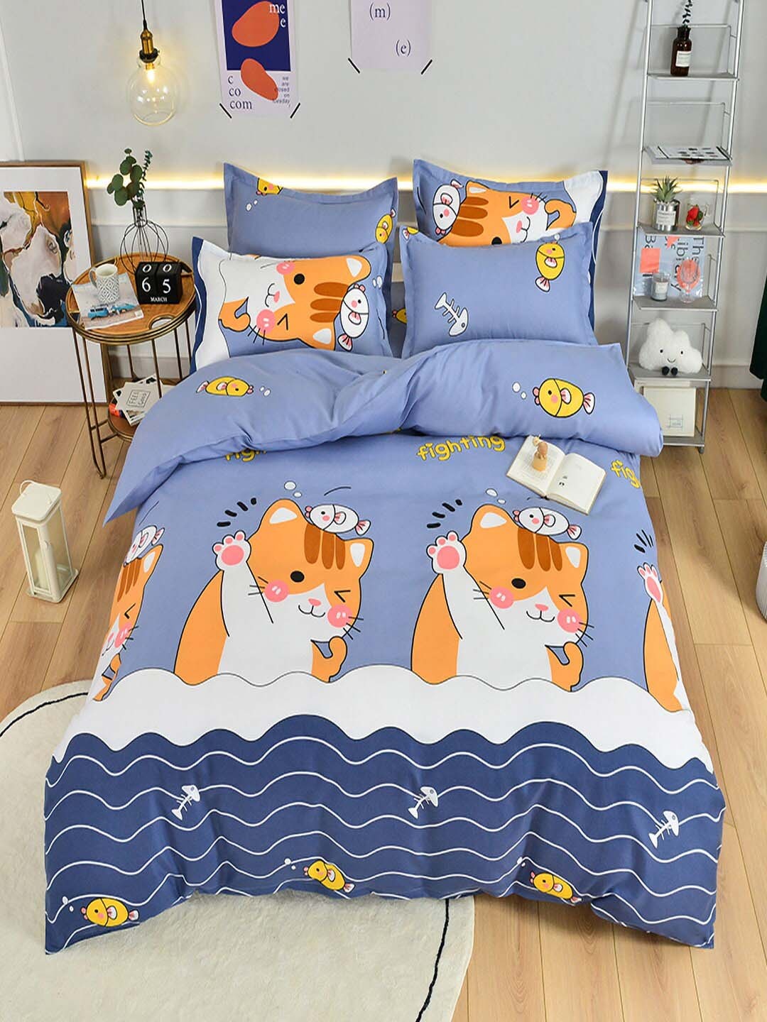 

JC Collection Blue & White Printed Double King Bedding Set