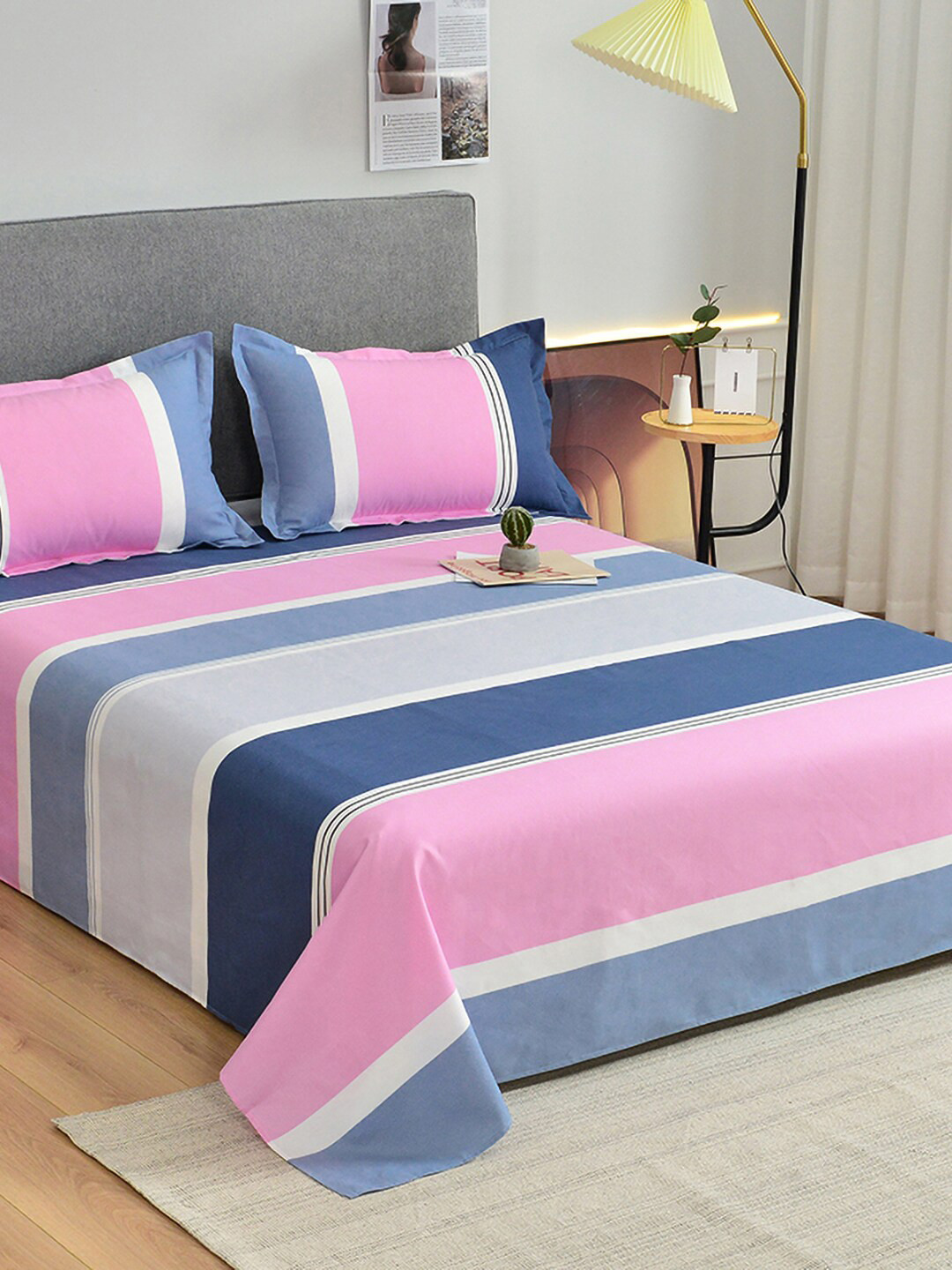

JC Collection Pink & Blue Striped Single Bedding Set