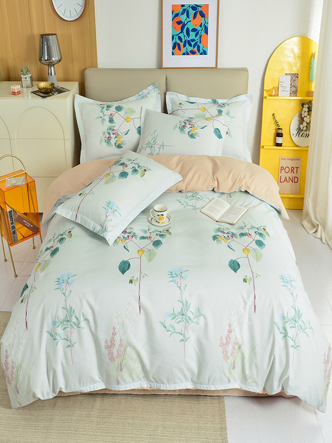 

JC Collection 4-Pcs Khaki-Coloured & Green Printed Double King Bedding Set
