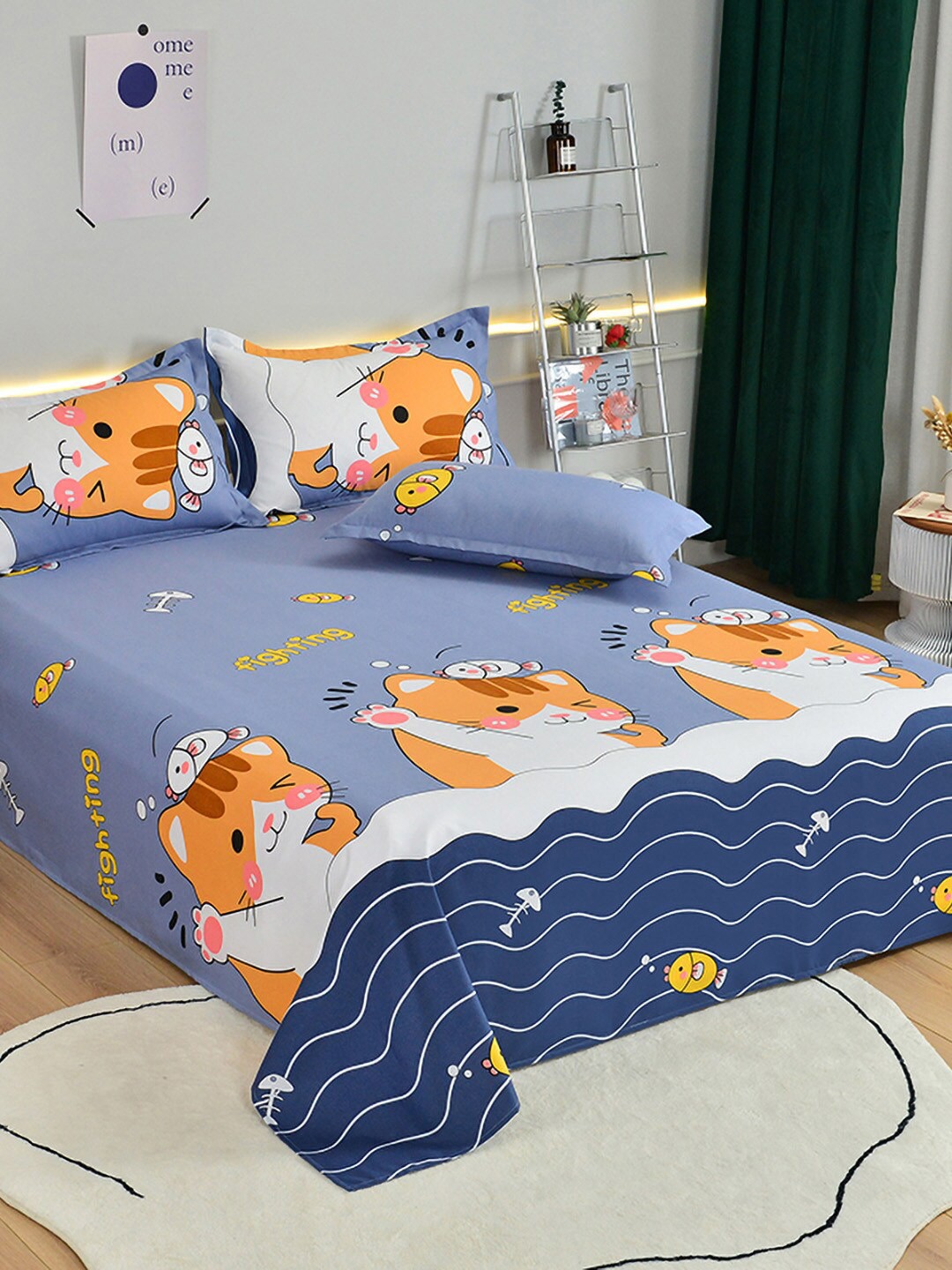 

JC Collection Brown & Blue Printed Single Bedding Set
