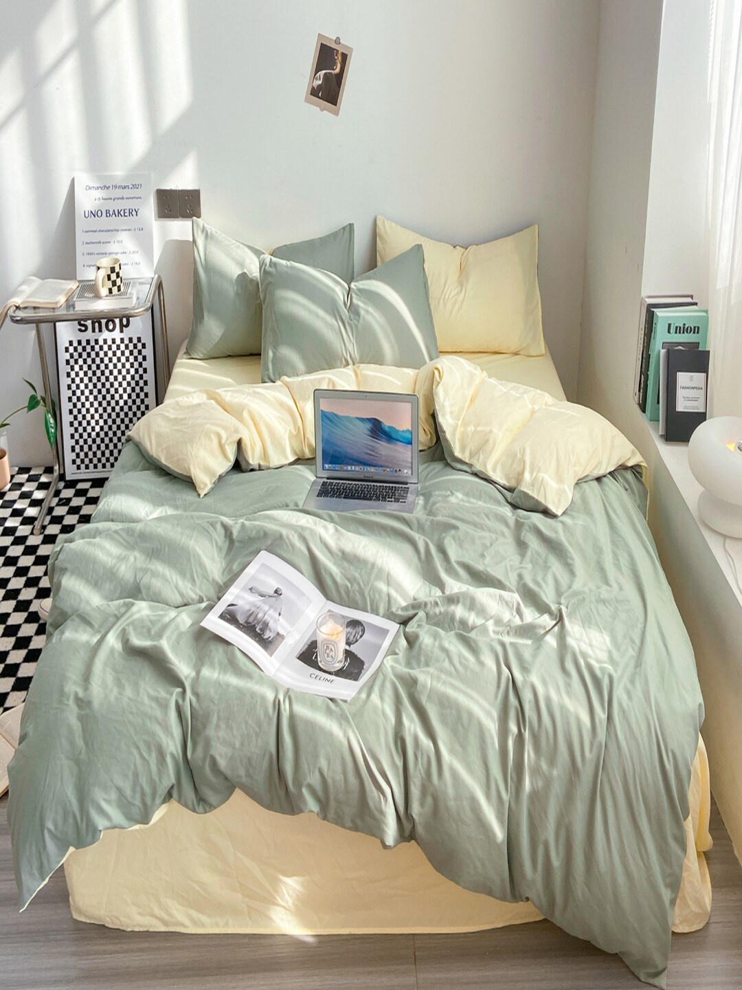 

JC HOME Beige & Green Double Queen Bedding Set