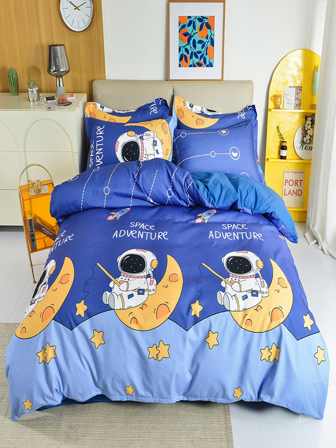 

JC Collection Blue & Yellow Printed Double King Bedding Set
