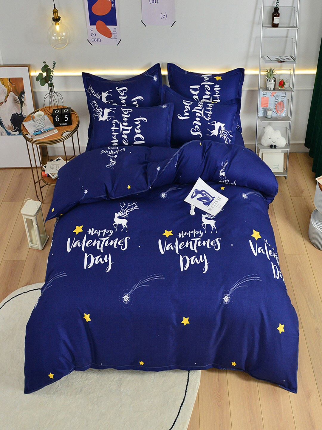 

JC HOME Blue & White Printed Double King Bedding Set