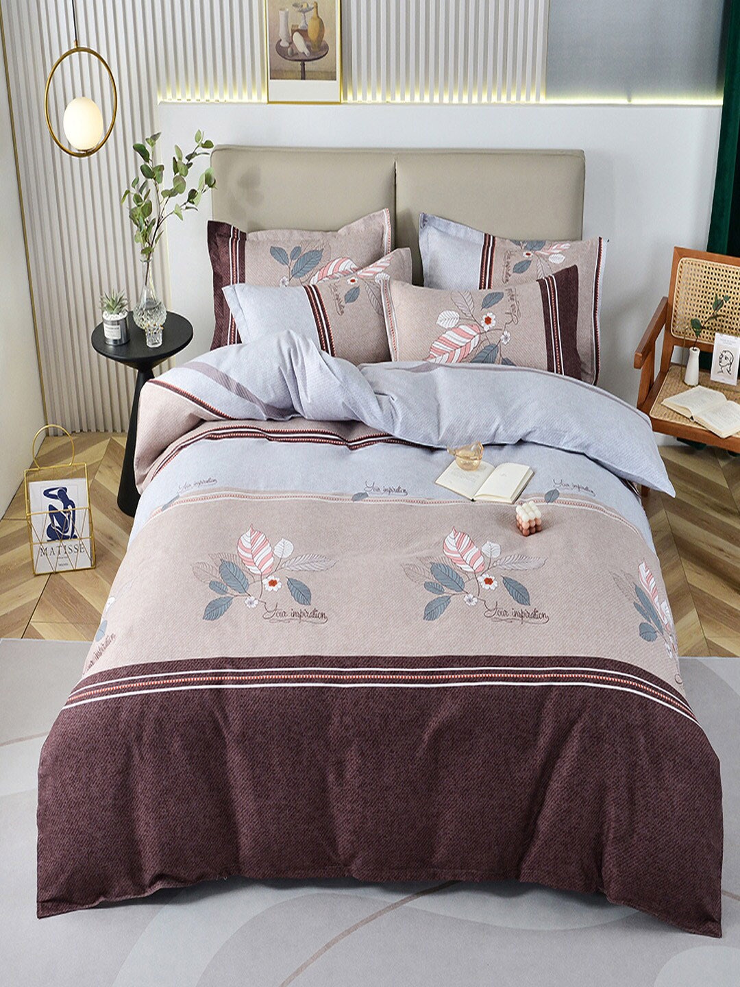 

JC HOME Brown & Beige Floral Printed Single Bedding Set