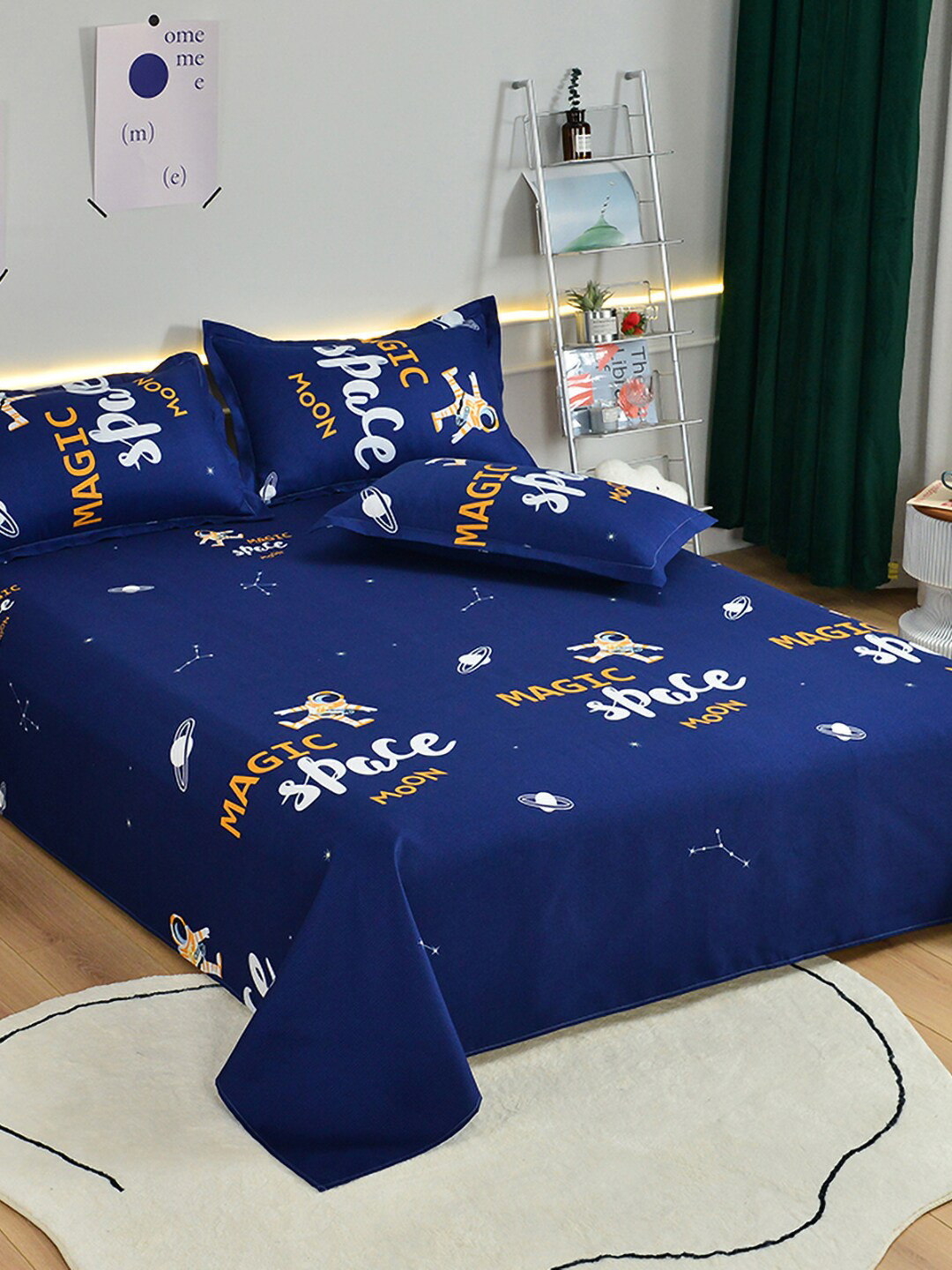 

JC HOME Blue & White Printed Double King Bedding Set