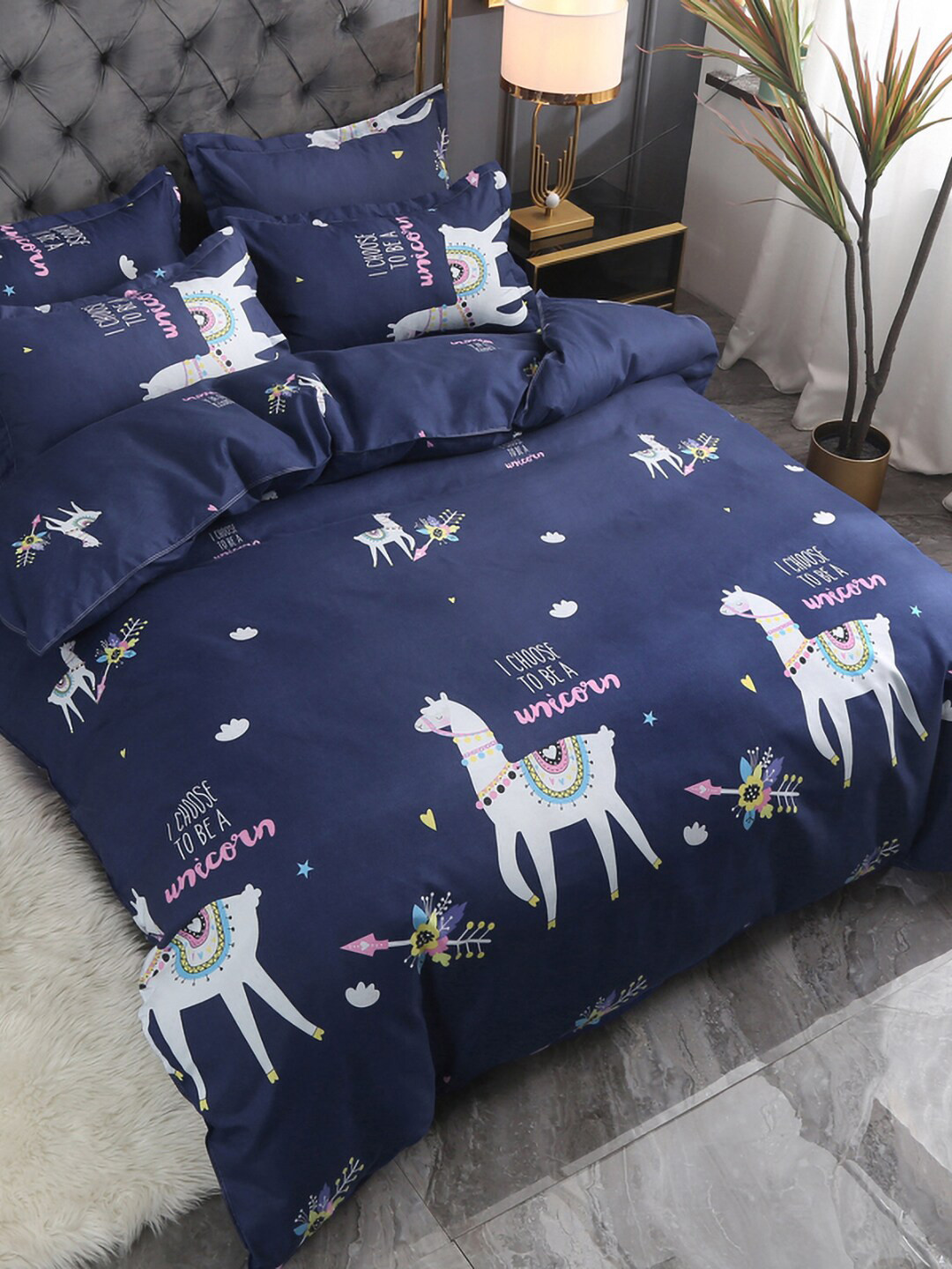 

JC Collection Navy Blue Printed Single Bedding Set