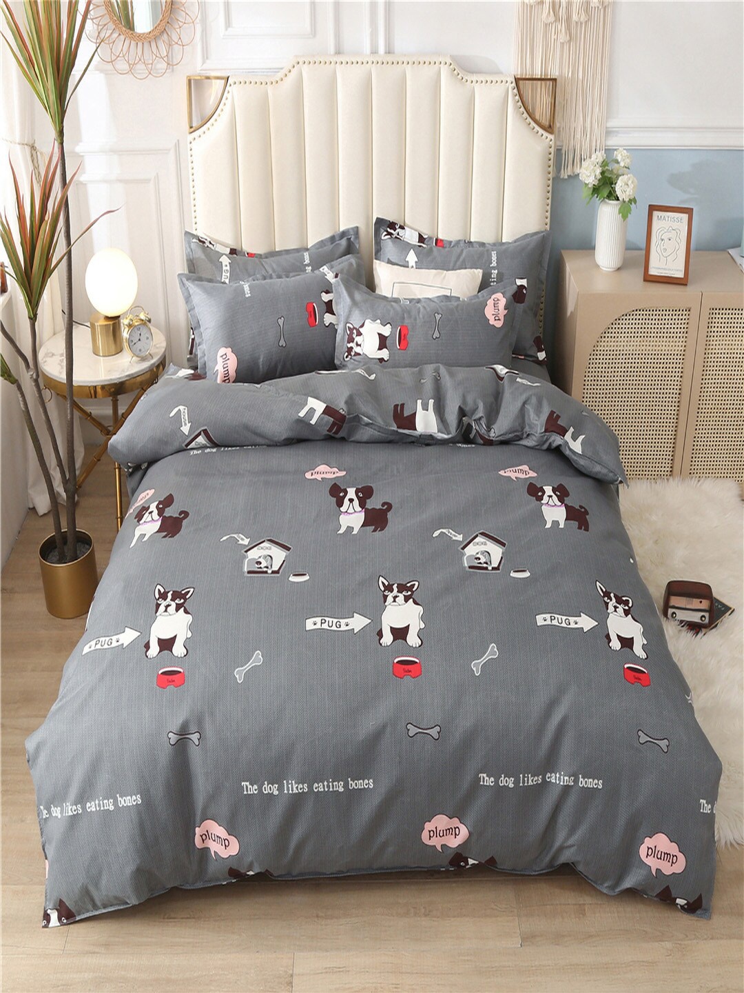 

JC Collection Grey & White Printed Single Bedding Set