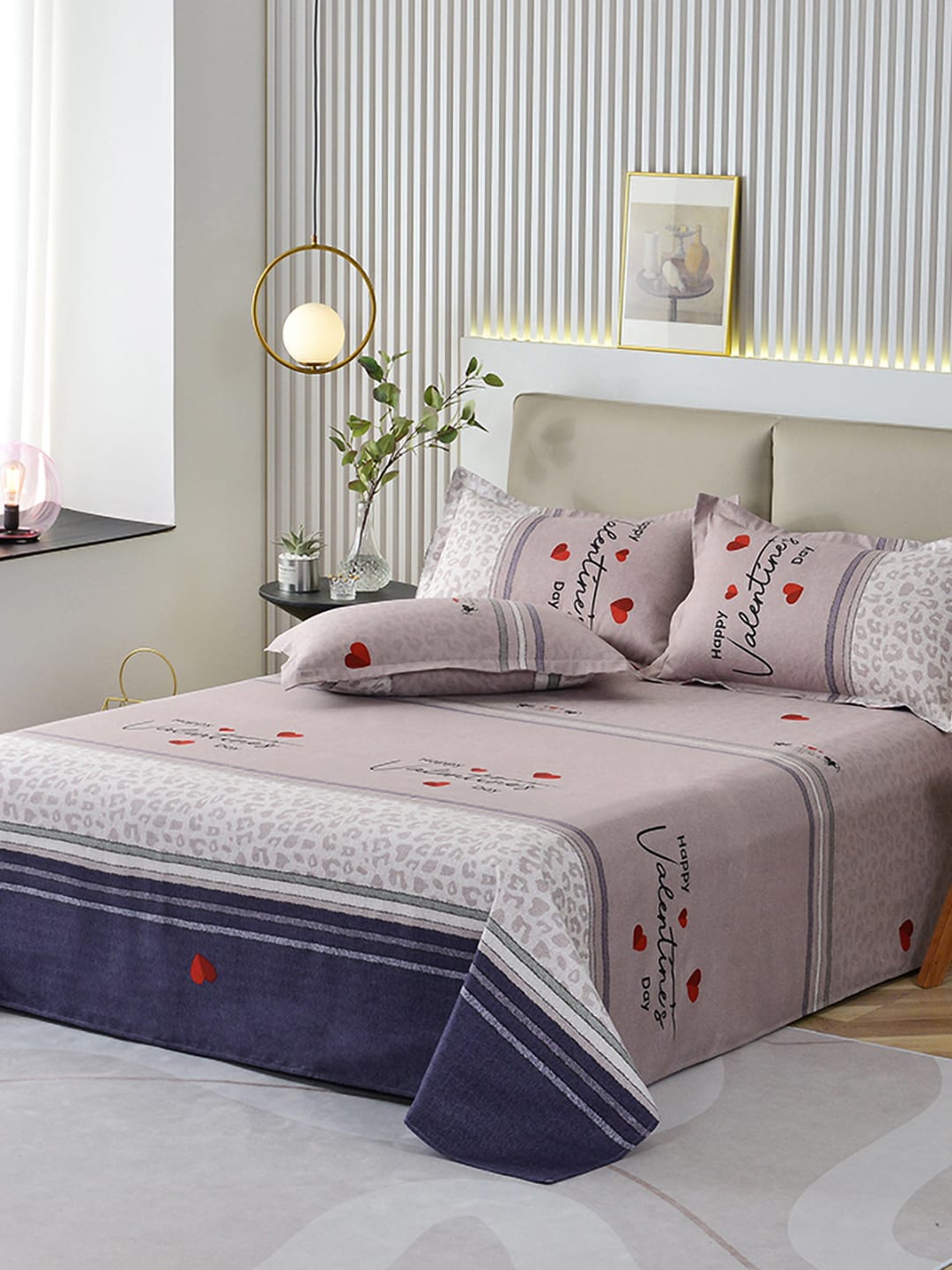 

JC HOME Beige & Purple Printed Single Bedding Set