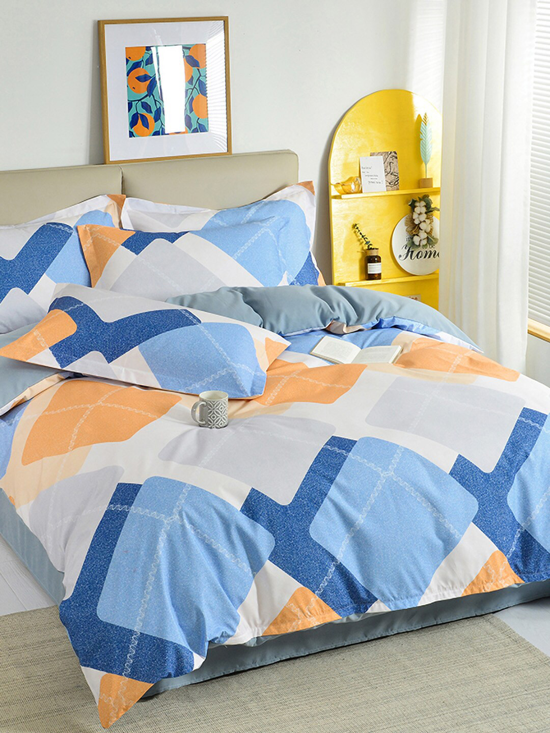 

JC Collection Blue & Grey Printed Double King Bedding Set