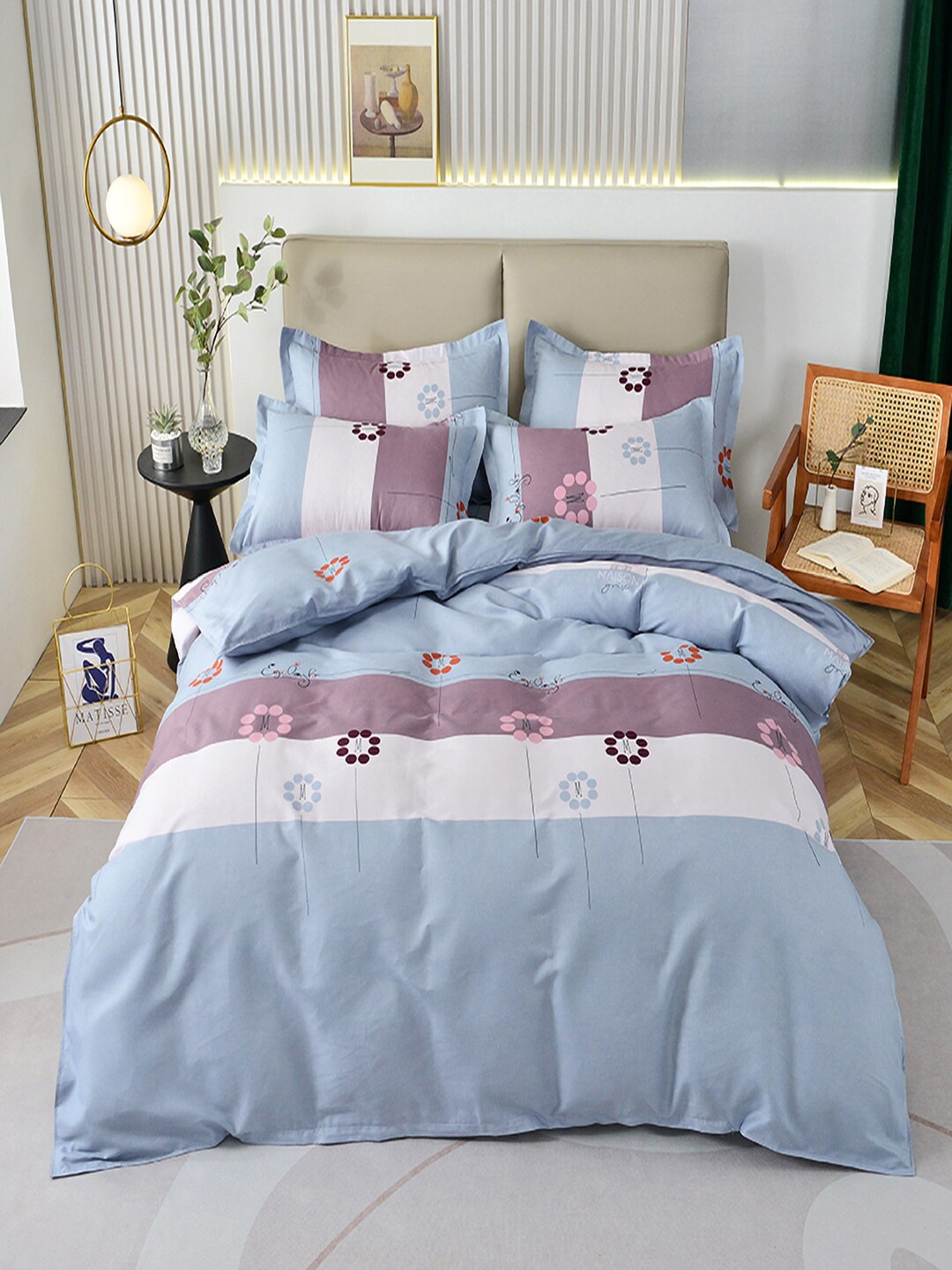 

JC Collection Blue & White Printed Double King Bedding Set