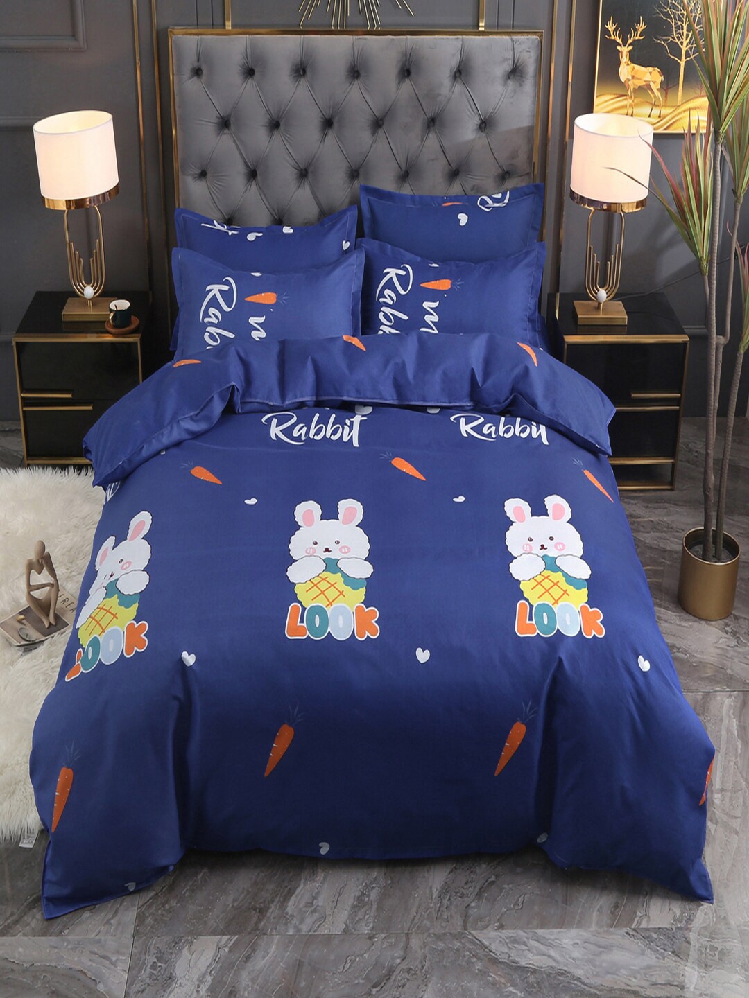 

JC Collection Blue & White Printed Double King Bedding Set