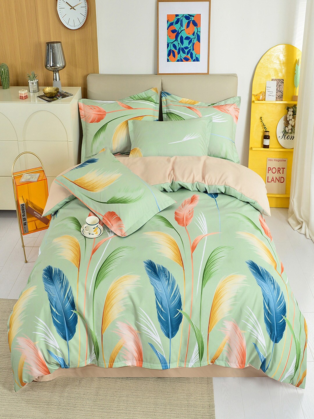 

JC Collection Khaki & Green Printed Single Bedding Set