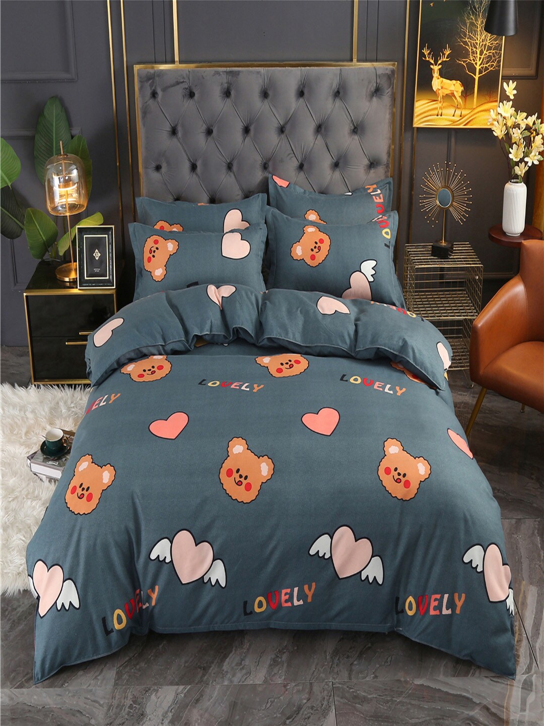 

JC Collection Grey & Brown Printed Single Bedding Set