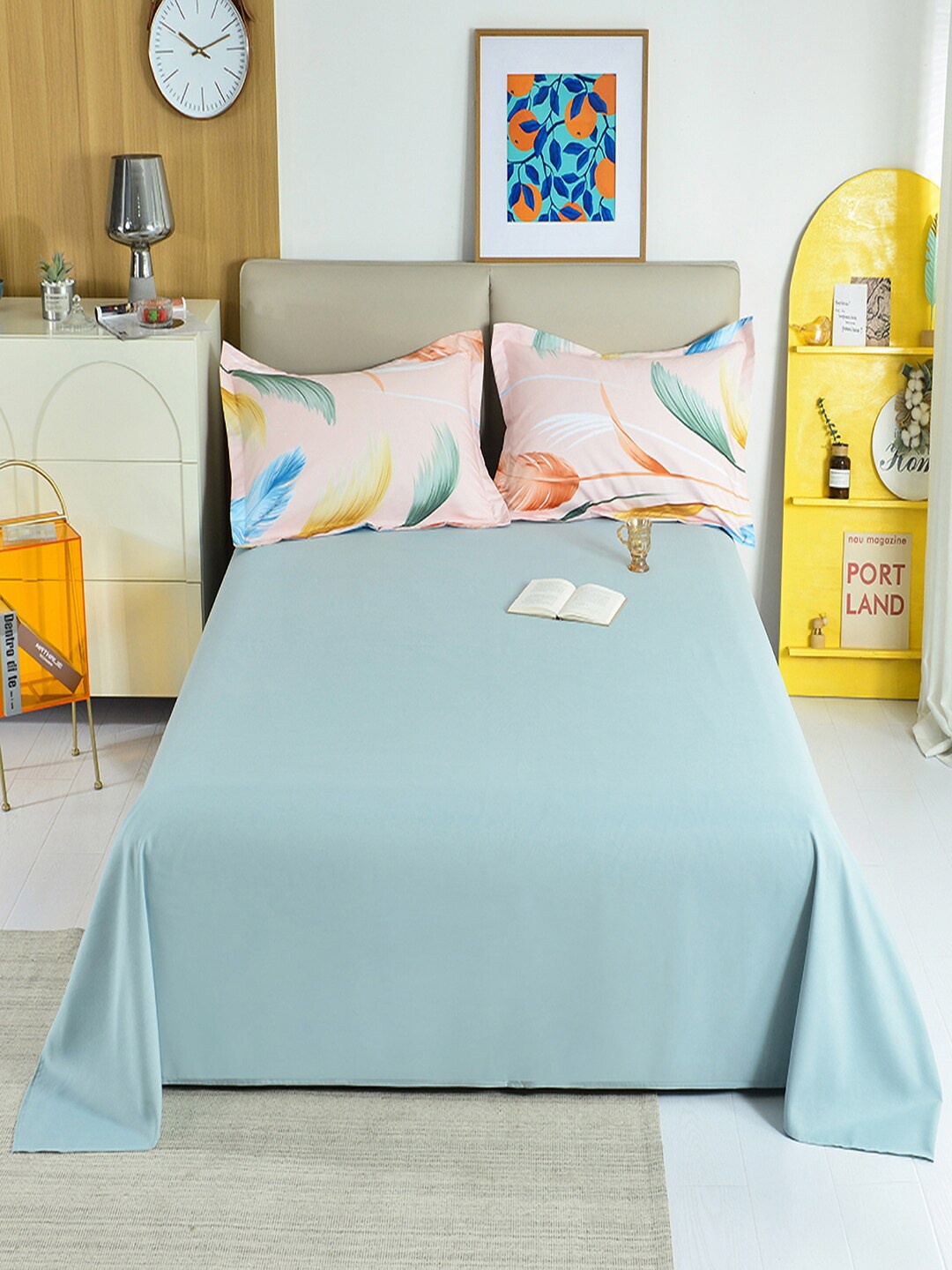 

JC Collection Pink & Blue Printed Single Bedding Set