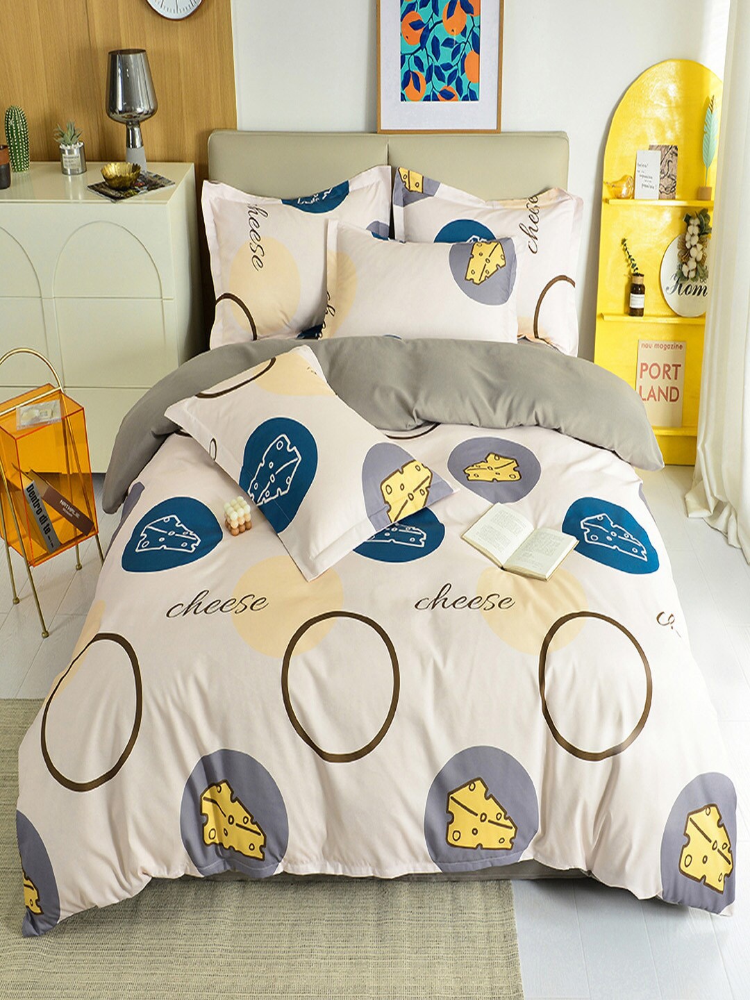 

JC Collection Beige & Grey Printed Single Bedding Set