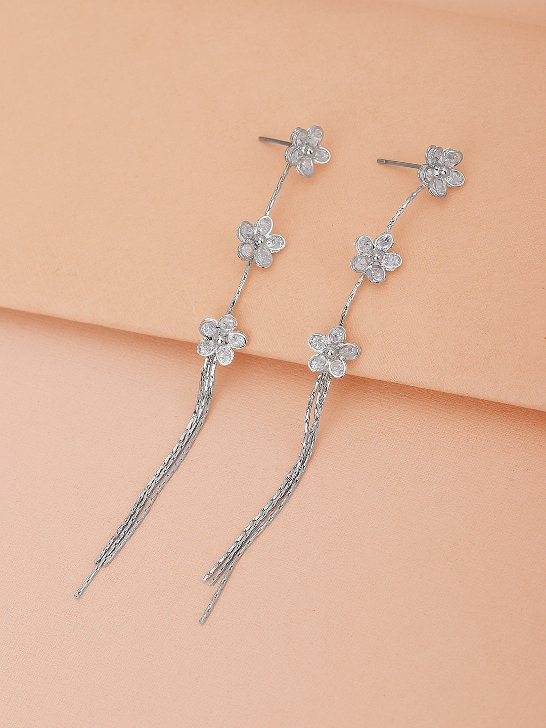

Carlton London Silver-Toned Floral Drop Earrings