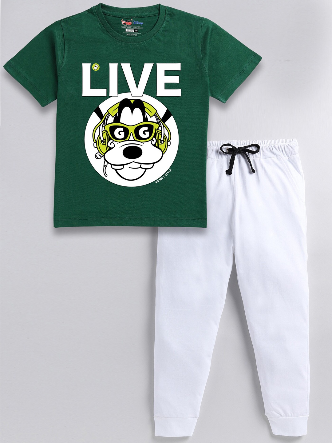 

SmartRAHO Boys Goofy Printed Pure Cotton T-shirt with Joggers, Green