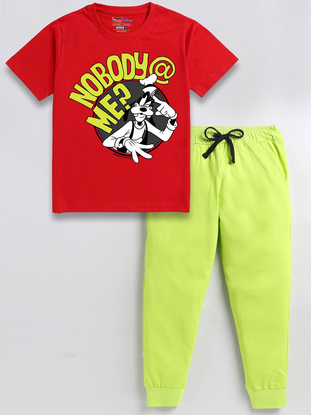 

SmartRAHO Boys Goofy Printed Pure Cotton T-shirt with Trousers, Red