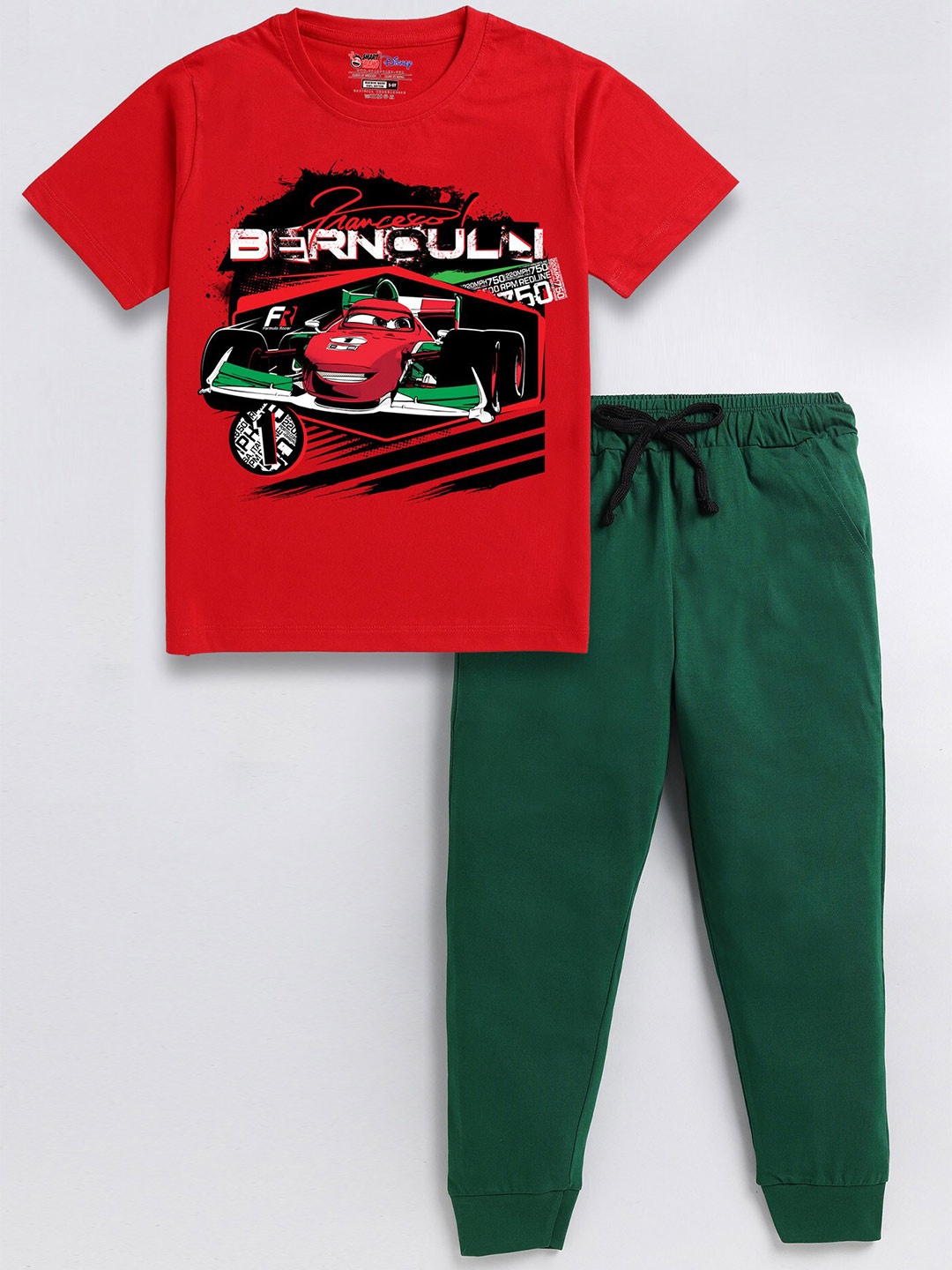 

SmartRAHO Boys Cars Printed Pure Cotton T-shirt with Trousers, Red