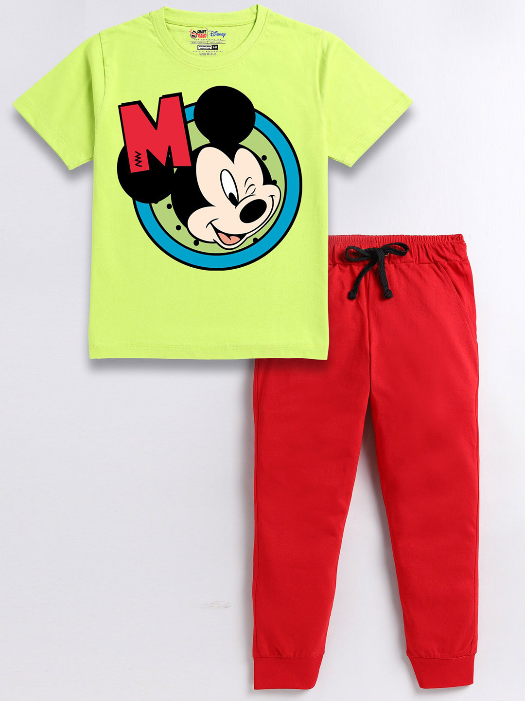 

SmartRAHO Boys Mickey Mouse Printed Pure Cotton T-shirt with Joggers Clothing Set, Green