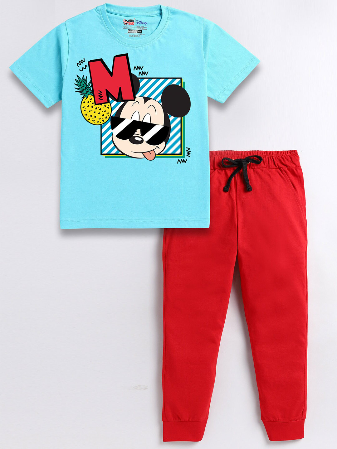 

SmartRAHO Boys Mickey Mouse Printed Pure Cotton T-shirt with Joggers, Blue