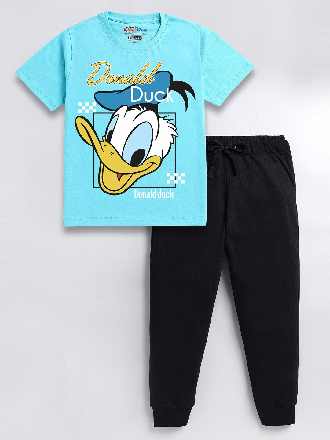 

SmartRAHO Boys Donald Duck Printed Pure Cotton T-shirt with Trousers, Blue