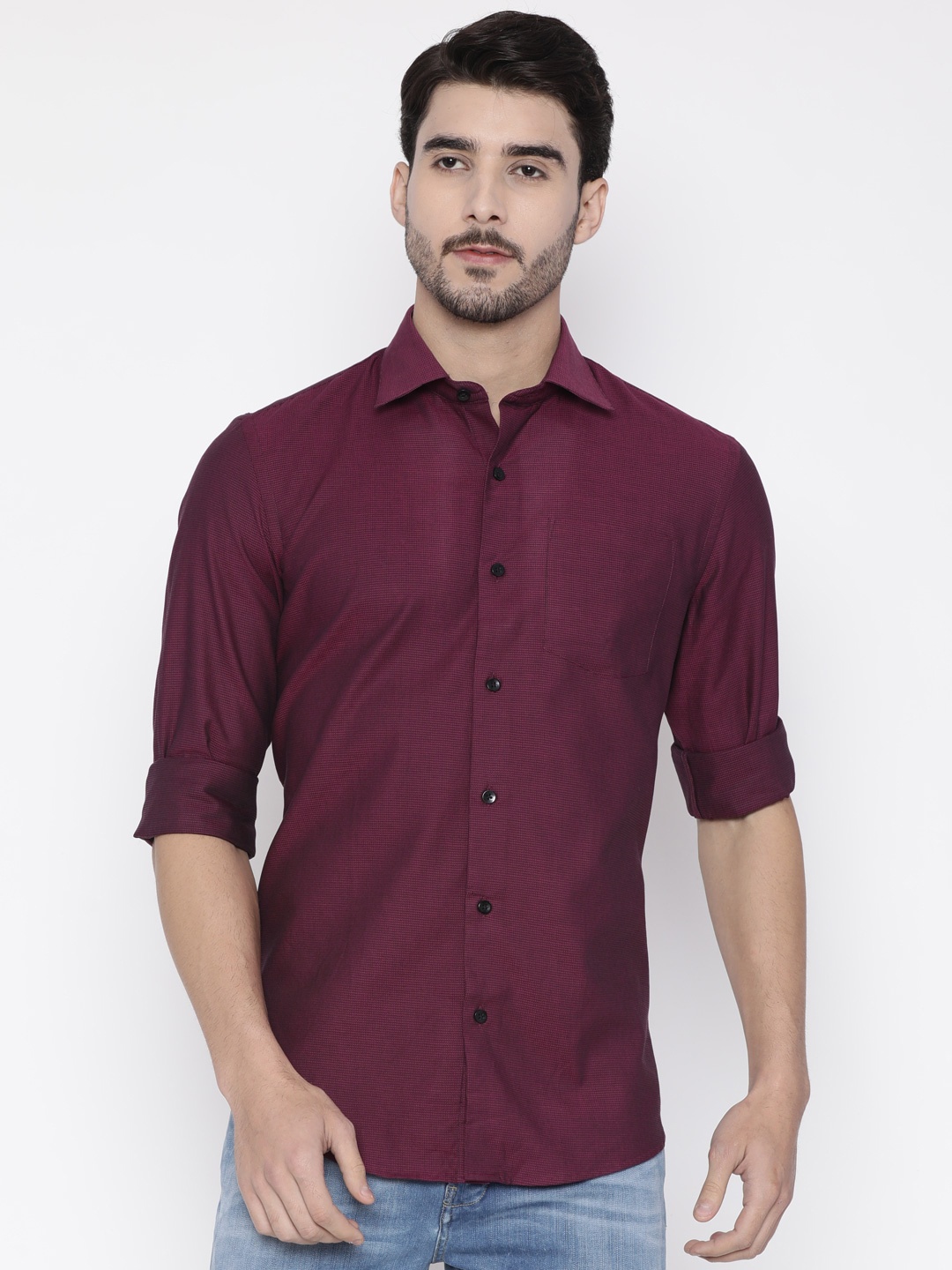 

Arrow Men Maroon Slim Fit Self Design Casual Shirt