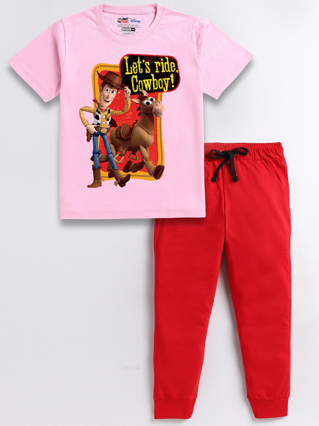 

SmartRAHO Boys Toy Story Printed Pure Cotton T-shirt with Trousers, Pink