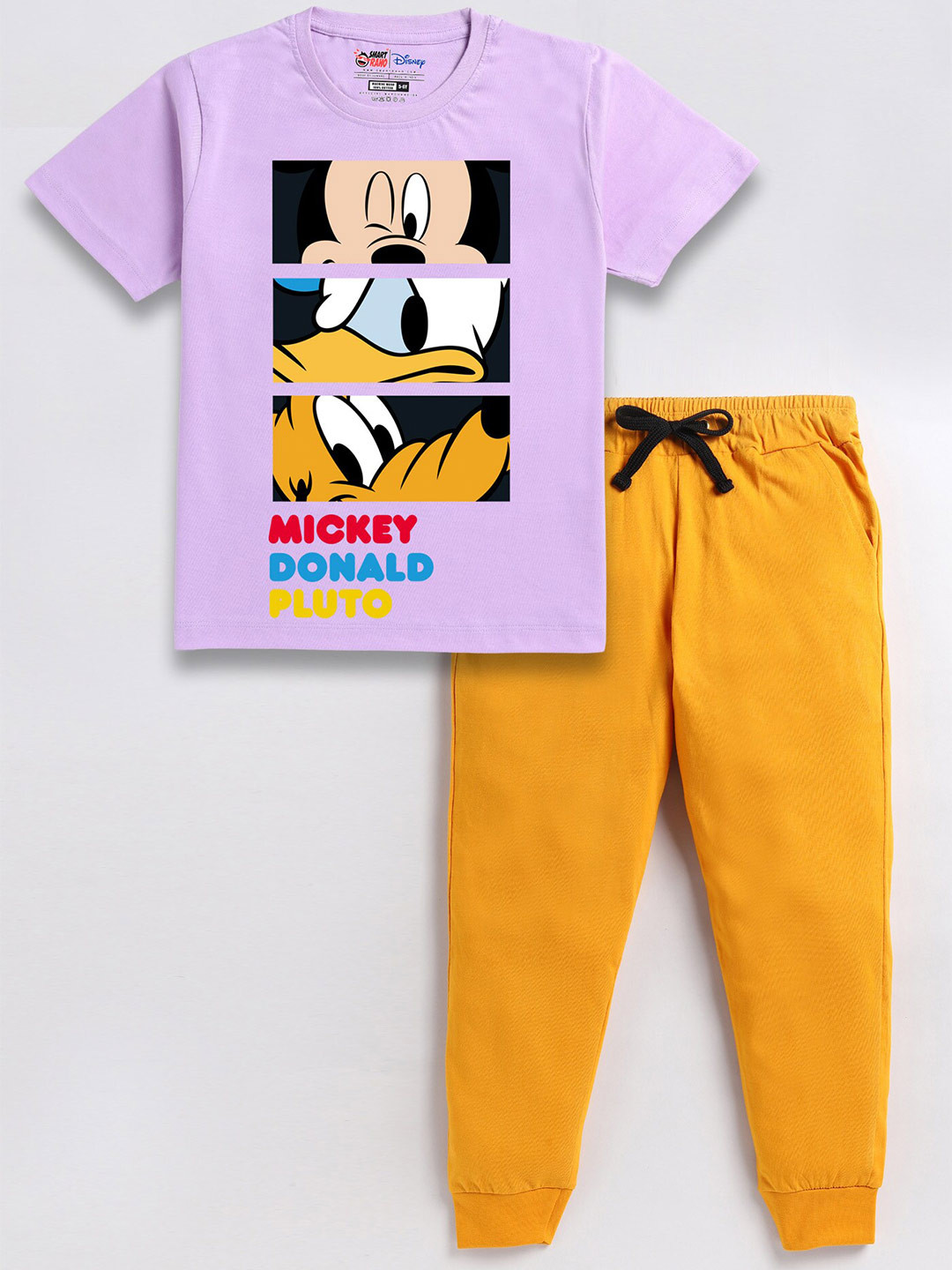 

SmartRAHO Boys Mickey & Friends Printed Pure Cotton T-shirt with Joggers Clothing Set, Purple
