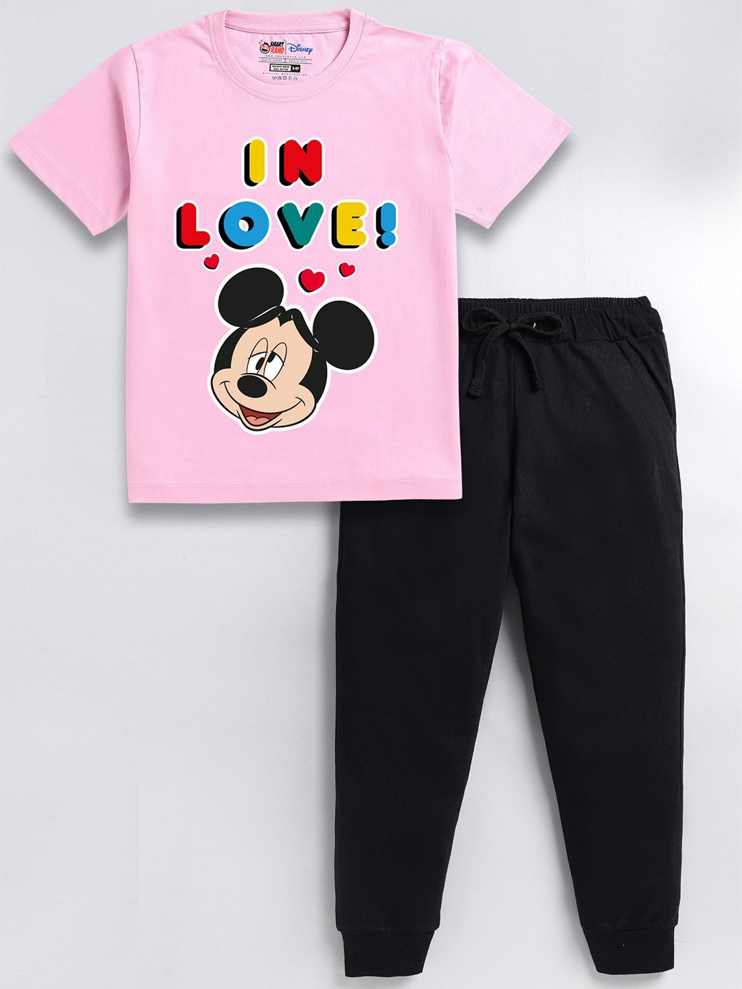 

SmartRAHO Boys Mickey Mouse Printed Pure Cotton T-shirt with Joggers, Pink