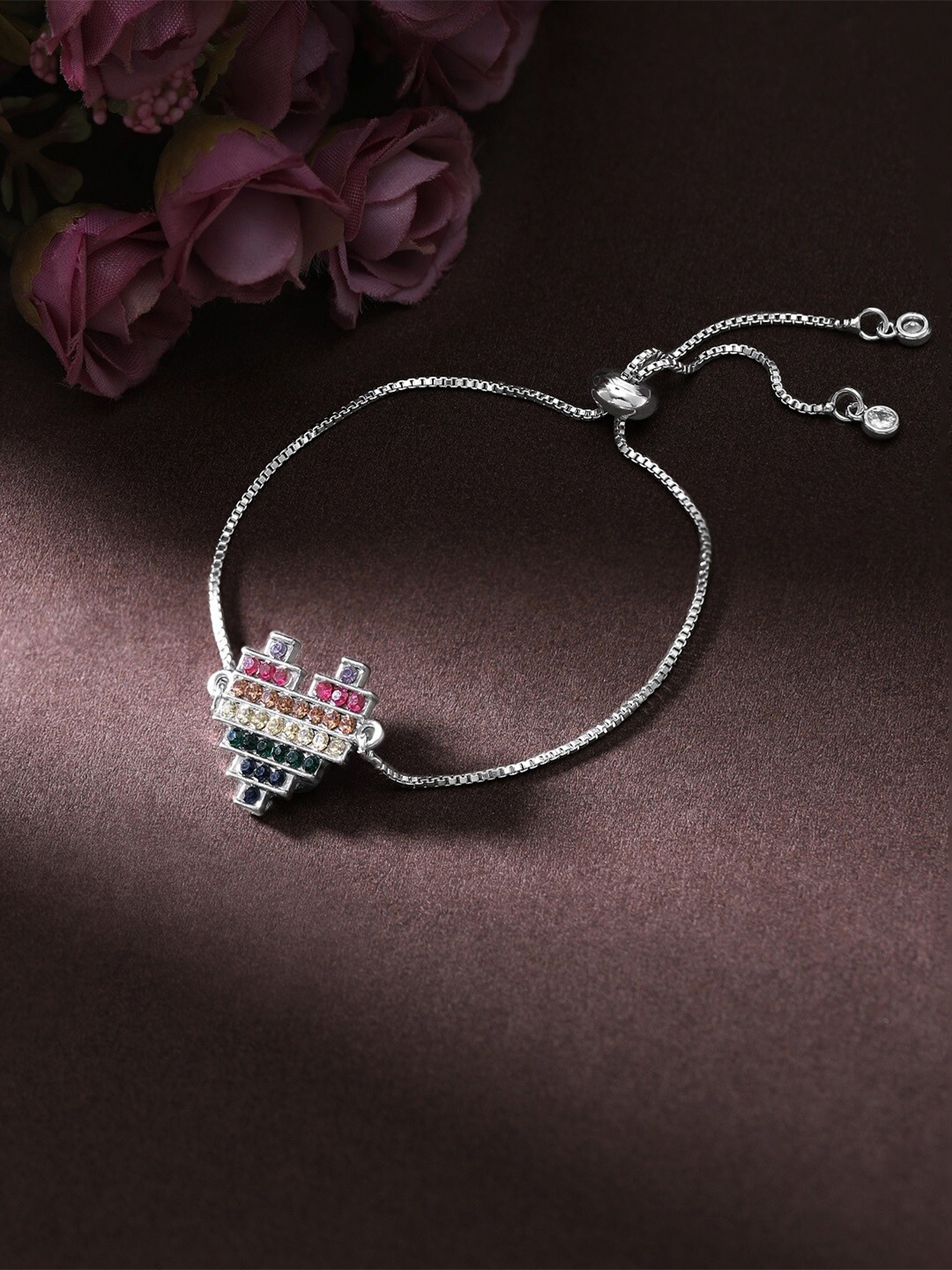 

Rubans Voguish Silver-Plated CZ Charm Bracelet