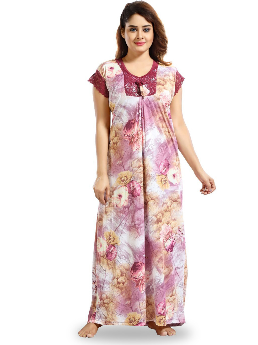 

SHOPPING STATION Floral Printed Satin Maxi Nightdress, Pink