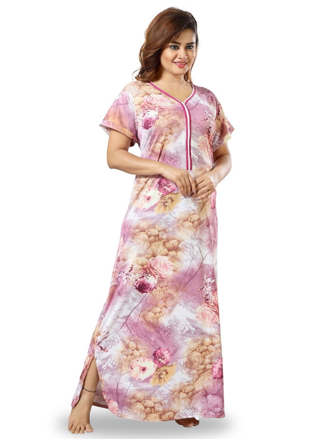 

SHOPPING STATION Floral Printed Satin Maternity Maxi Nightdress, Pink