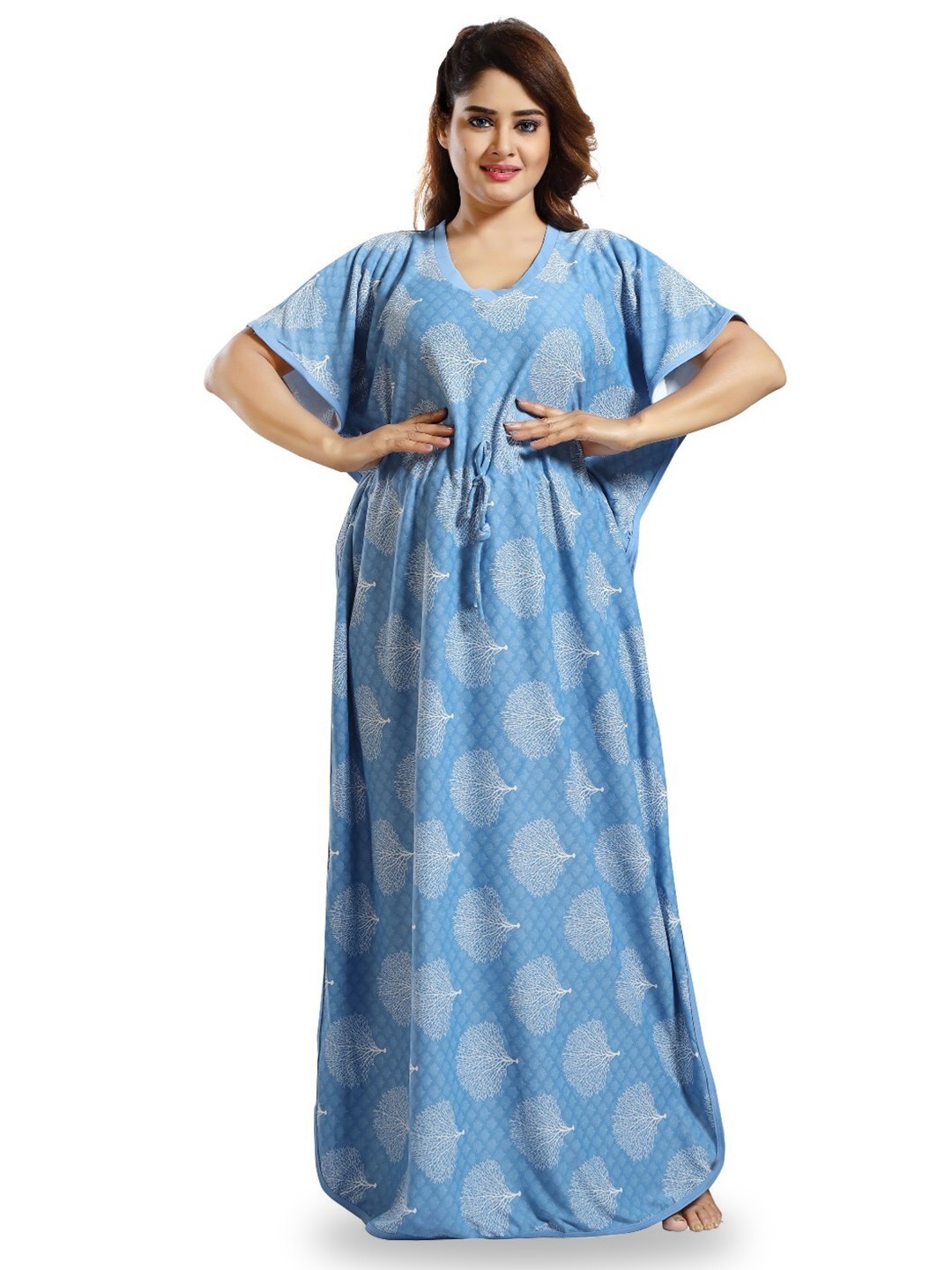 

SHOPPING STATION Floral Printed Satin Maxi Kaftan Nightdress, Blue