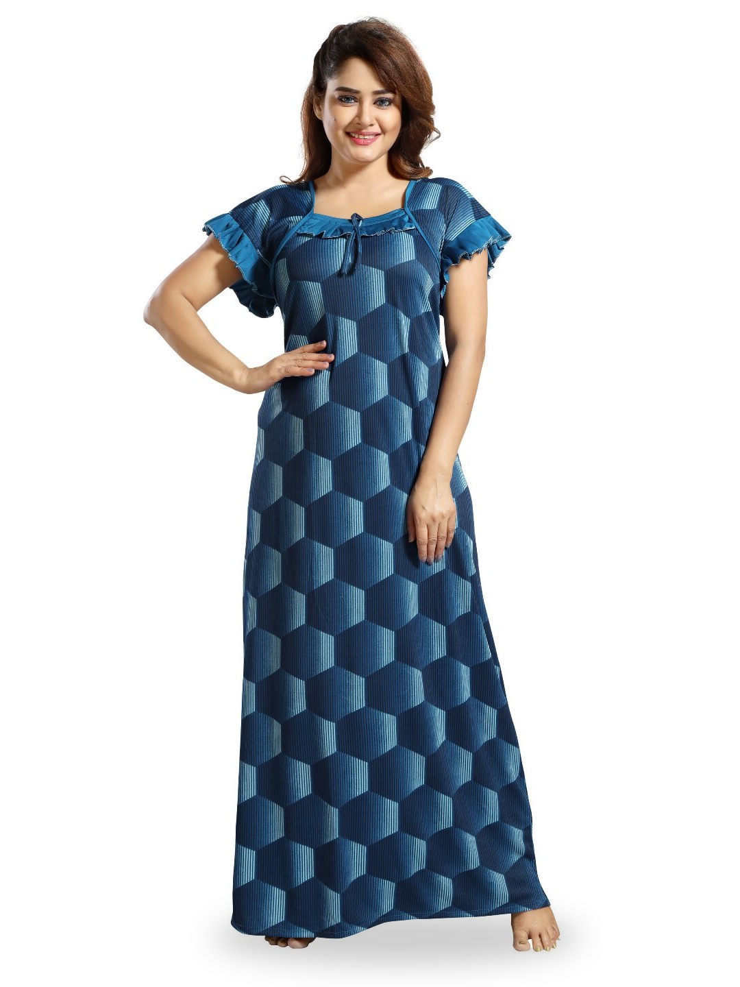 

SHOPPING STATION Geometric Printed Satin Maxi Nightdress, Blue