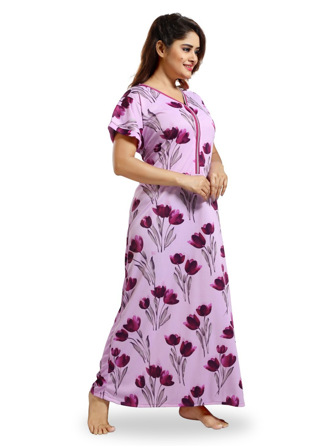

SHOPPING STATION Floral Printed Satin Maternity Maxi Nightdress, Purple