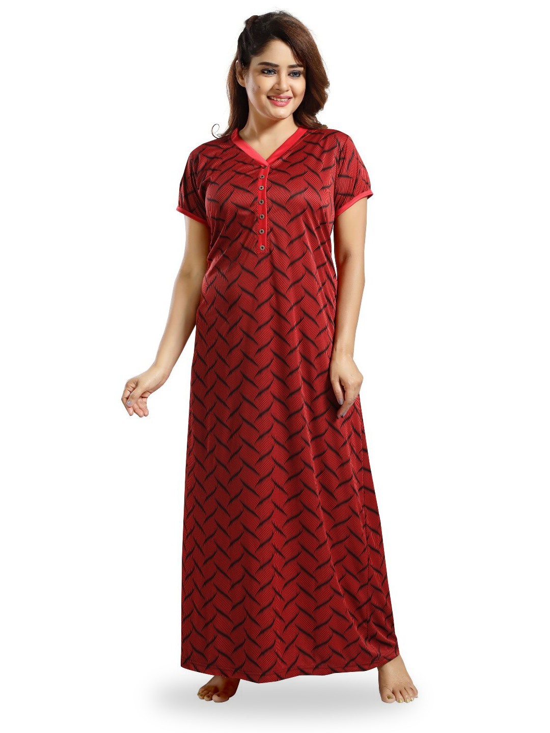 

SHOPPING STATION Geometric Printed Satin Maxi Nightdress, Maroon