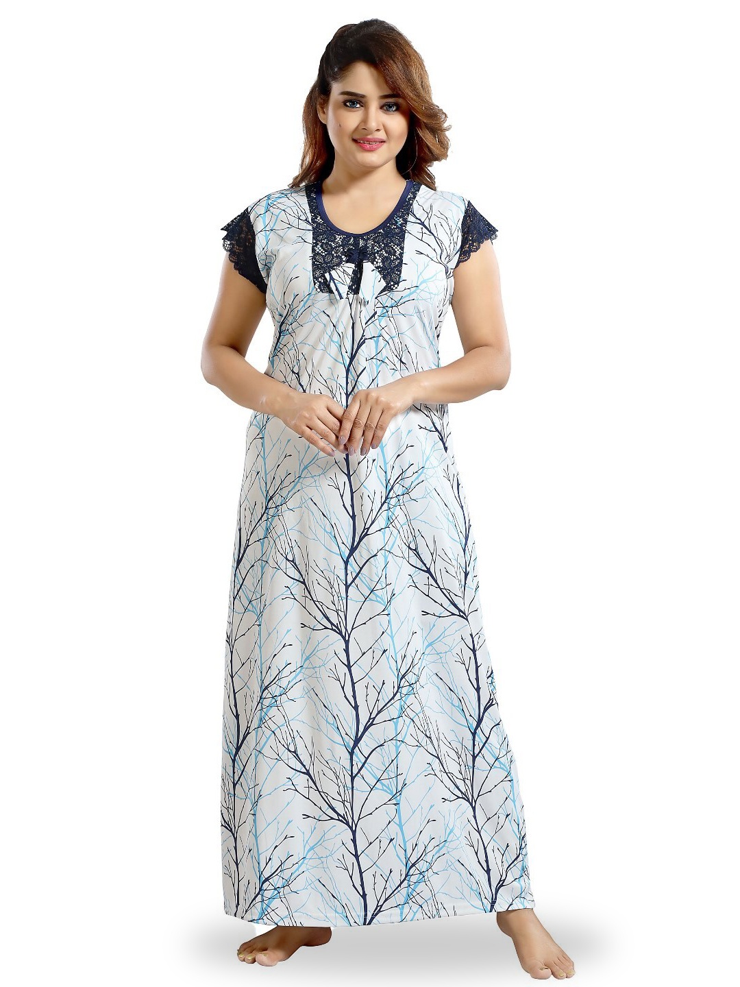 

SHOPPING STATION Floral Printed Satin Maxi Nightdress, White