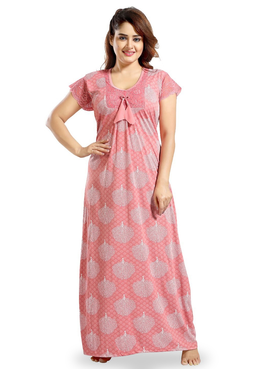 

SHOPPING STATION Floral Printed Satin Maxi Nightdress, Peach