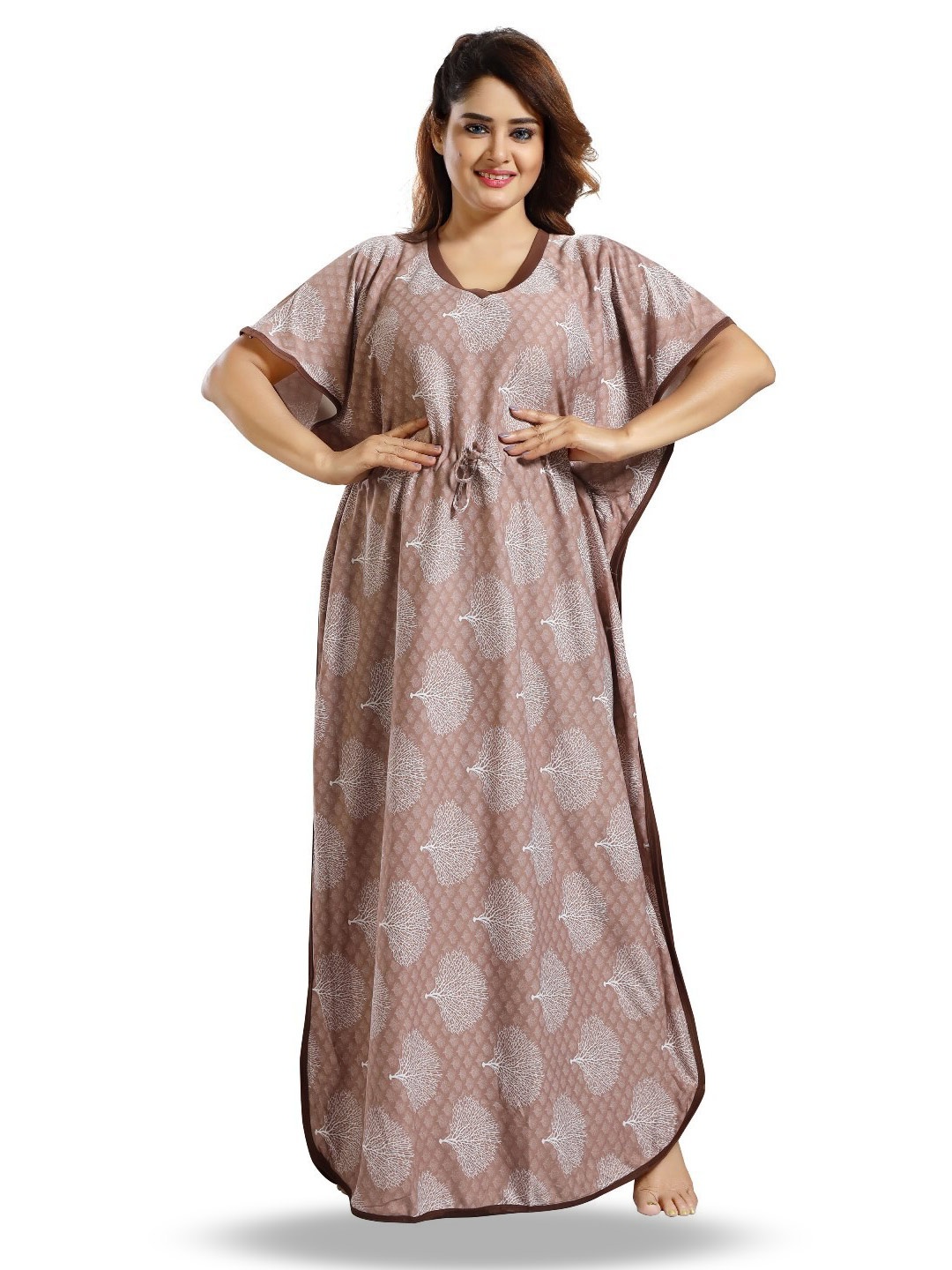 

SHOPPING STATION Floral Printed Satin Kaftan Maxi Nightdress, Brown