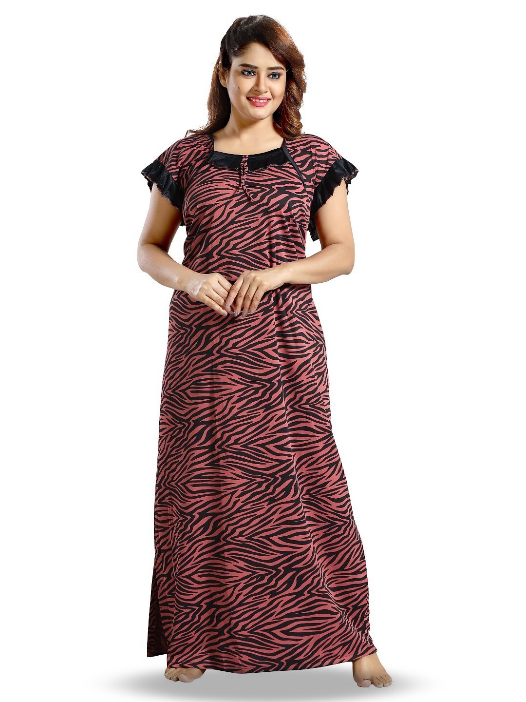 

SHOPPING STATION Abstract Printed Satin Maxi Nightdress, Maroon