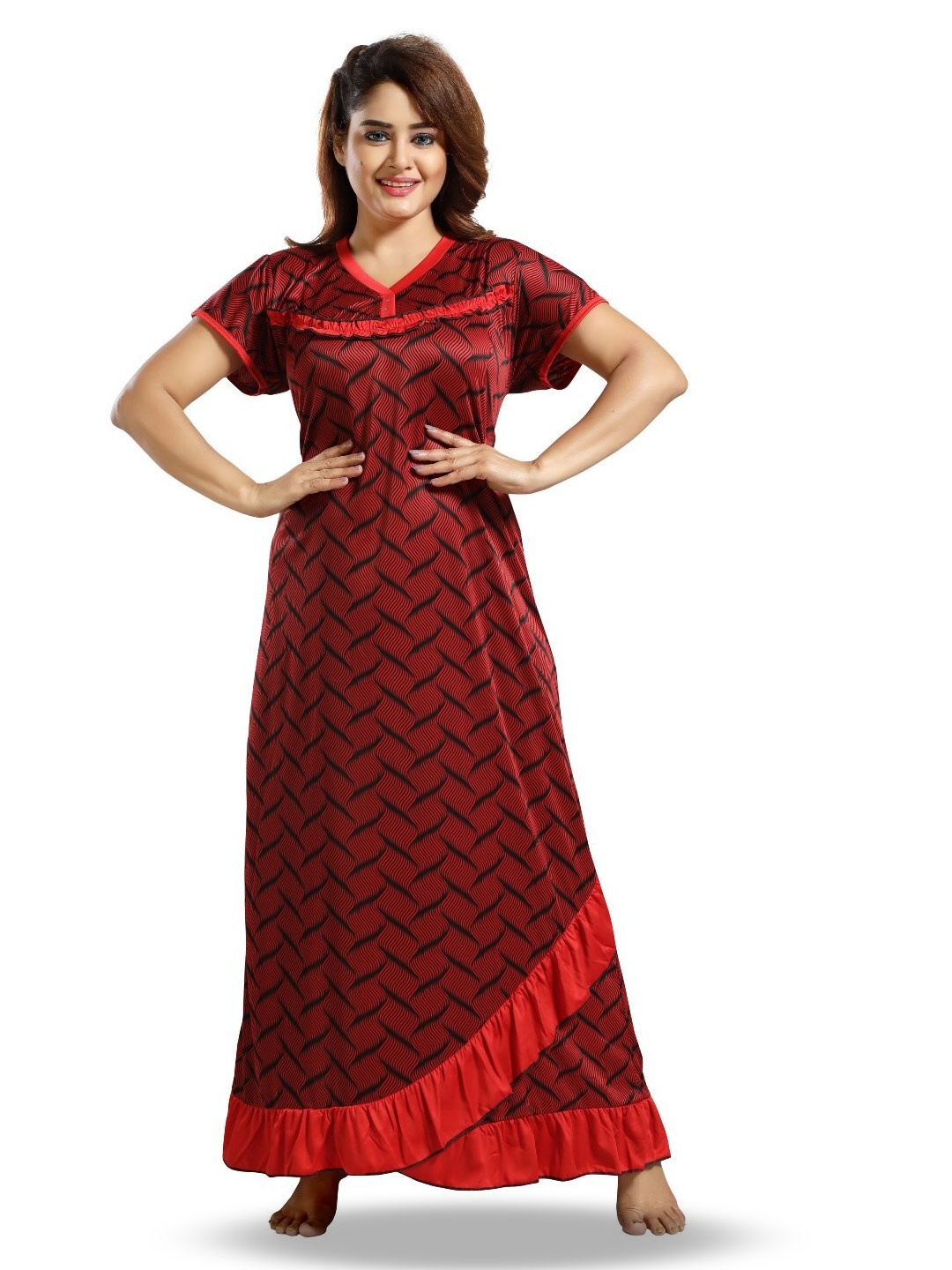 

SHOPPING STATION Abstract Printed Satin Maxi Nightdress, Maroon