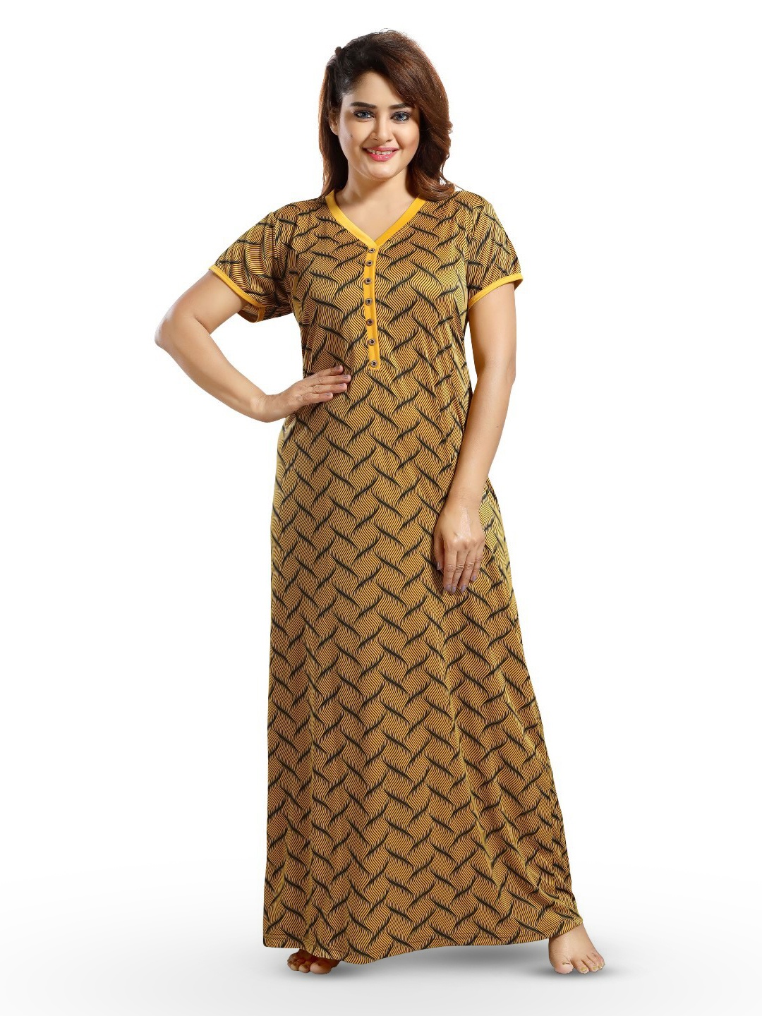 

SHOPPING STATION Geometric Printed Satin Maxi Nightdress, Yellow